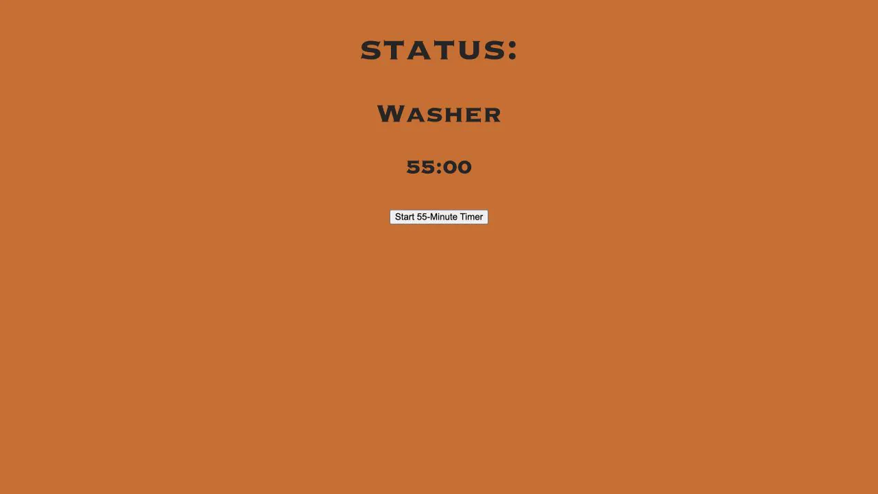 Orange washer status page showing a 55-minute countdown and a button to start the timer